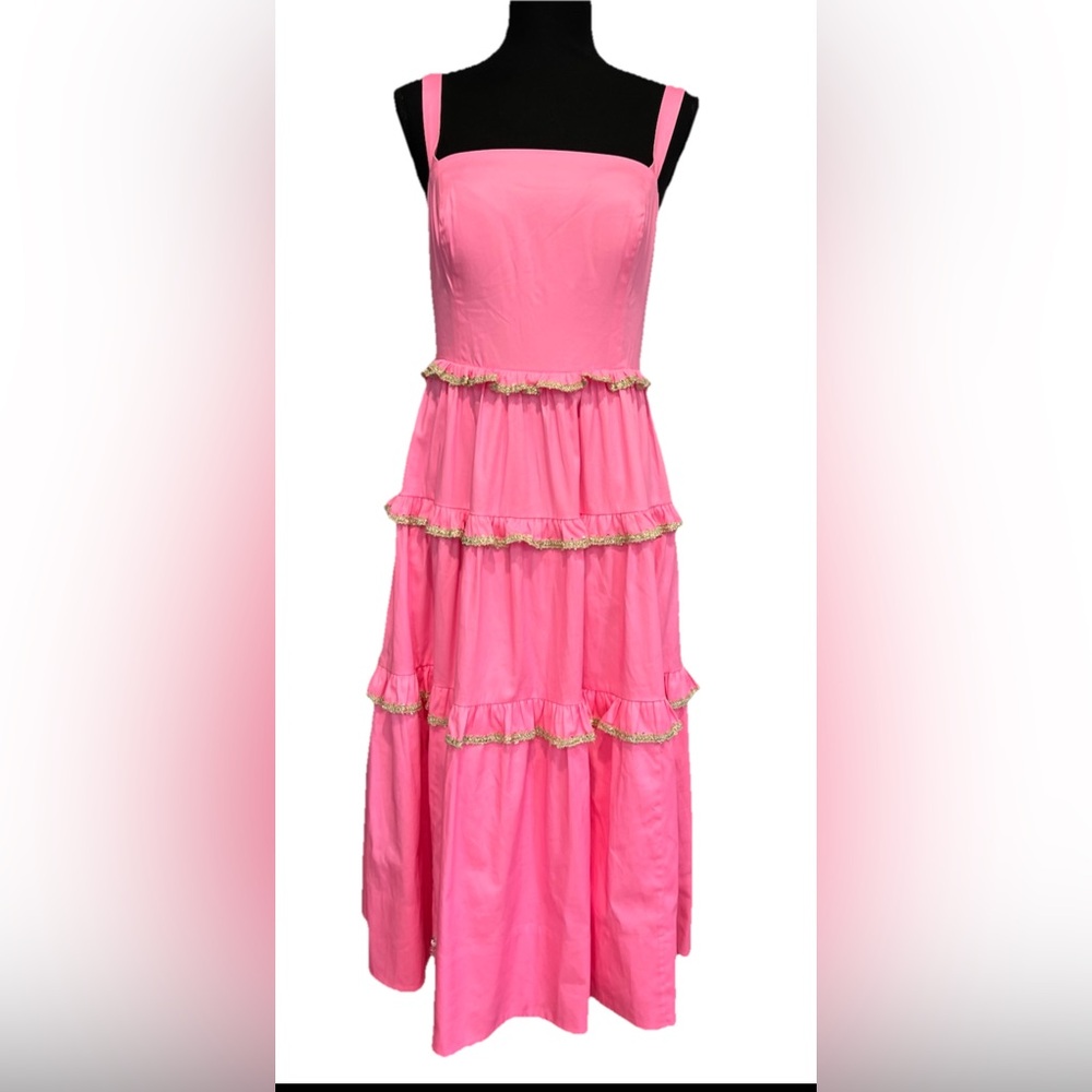 NWT Lilly Pulitzer ❤️‍🔥SAMPLE ❤️‍🔥 luxurious hot pink golden detail Dress ⭐️ - Picture 4 of 16